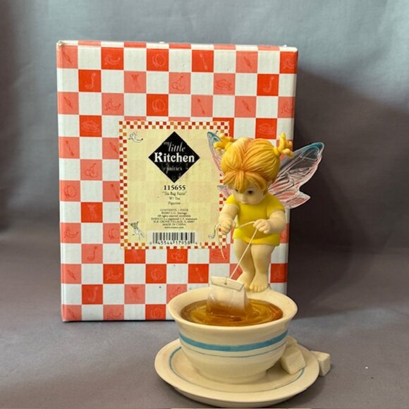 Vintage My Little Kitchen Fairies Figurine Fairy Enesco NIB Tea Bag Pixie 115655